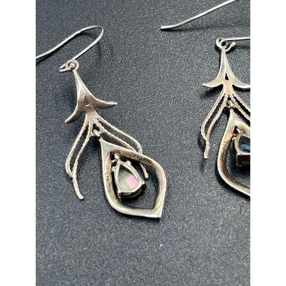 Tori Hill 925 Sterling Silver Abalone & Marcasite Dangle Feather Earrings - Picture 5 of 8